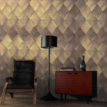 Modern Wallpaper bronze brown gold metallic textured diamond geometric 3D lines,