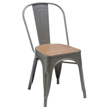 Metal Dining Chair with Wood Seat Natural Set of 4, Natural