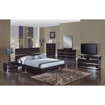85" X 72" X 42.5" 4pc California King Modern Wenge High Gloss Bedroom Set