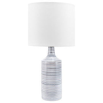 Ceramic Linen Shade Gray Finish On-Off Switch Table Lamp, 28"
