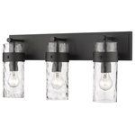 Z-Lite - Z-Lite 3035-3V-MB Fontaine 3 Light Vanity in Matte Black - Equal parts stylish and functional, this three-light vanity fixture alluring. The cylindrical glass shade is accented with a ripple texture in a romantic design. Steel construction in a brushed nickel finish allows it to pair with many types of decor ranging from farmhouse to modern.