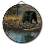 House & Homebody Co. - Round Wall Art, No Trespassing Bear, 18" Diameter - Our round wall art is printed on a character-rich, 1 1/4 inch knotty pine wood that produces a beautiful rustic appearance. Round wall art is finished to our gallery grade standards with one coat of sealer and two topcoats of a satin finish. Comes with a jute rope hanger and is ready to hang.