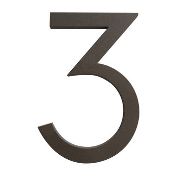 Modern Font House Number, Bronze, 6", Number 3, Modern Font