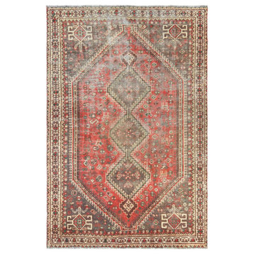 Vintage Persian Shiraz With Serrated Medallion Hand Knotted Wool Rug, 4'9"x7'1"
