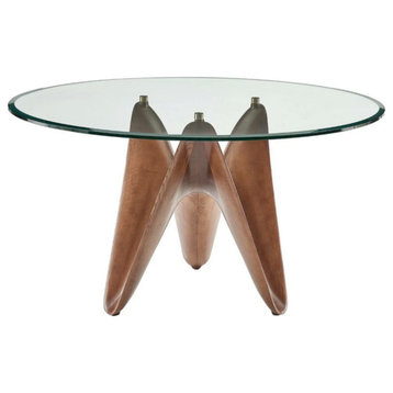 Devin Round Glass and Walnut Dining Table