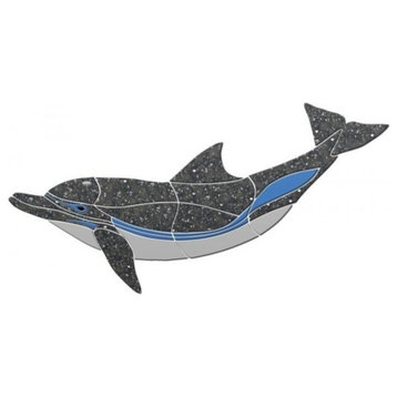 Crystal Up Swimming Dolphin Ceramic Swimming Pool Mosaic 36"x18", Teal