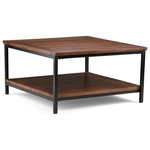Decor Love - Modern Industrial Coffee Table, Square Open Shelf and Top, Dark Cognac Brown - - DIMENSIONS: 34" D x 34" W x 18" H