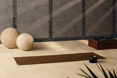 Ceramic tile bathroom photo in Little Rock with gray walls