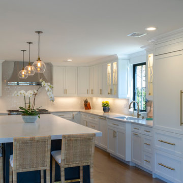 White Modern Kitchen with Compac Quartz Counters and Island