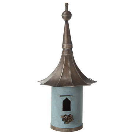 Cottagecore Decorative Metal Birdhouse, Blue