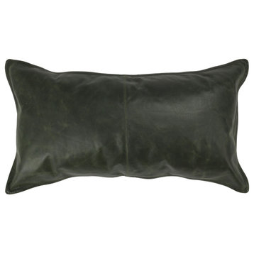 Cheyenne 100% Leather 14"x26" Throw Pillow by Kosas Home, Forest Green