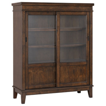 Mindy Cherry Wood Contemporary Curio China Display Cabinet With Storage Shelves
