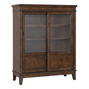 Mindy Cherry Wood Contemporary Curio China Display Cabinet With Storage Shelves