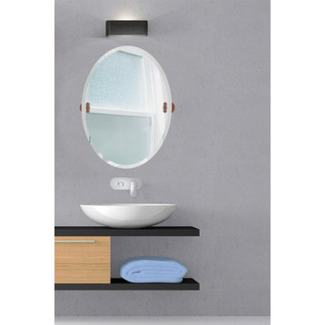 Frameless Oval Beveled Edge Tilt Mirror, Antique Copper