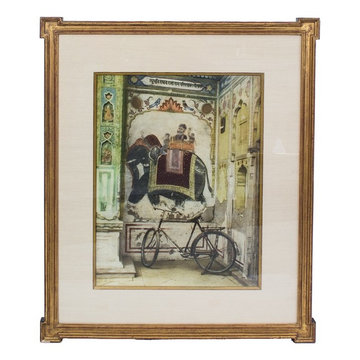 EAST INDIAN SCENE OF ELEPHANT AND BICYCLE