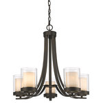 Z-Lite - Willow 5-Light Chandelier, Olde Bronze - Clean graceful lines of the arms + glass shades define the Willow family. Olde Bronze fixtures and inner matte opal with clear outer glass shades create clean and unique designs.