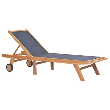 vidaXL Patio Lounge Chair Sunbed with Wheels Sunlounger Solid Teak and Textilene