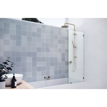 58.25"x23.5" Frameless Shower Bath Fixed Panel, Polished Brass