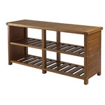 Winsome Wood - Keystone Bench, 2-Tier Shoe Storage, Teak - Organize your shoes in your closet, bedroom or entryway with the Keystone Shoe Bench.  For closet, use top seat as extra shelf to stack clothes or place more shoes. this two-shelf shoe organizer holds up to 10 pairs of shoes.