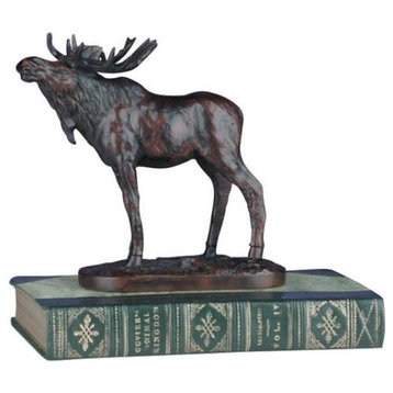 Sculpture MOUNTAIN Lodge Standing Moose on Book Resin Hand-Painted