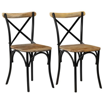 vidaXL Dining Chair 2 Pcs Cross Back Chair for Kitchen Black Solid Wood Mango
