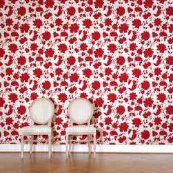 Red Floral Toile Wallpaper Tiles - Wallpaper