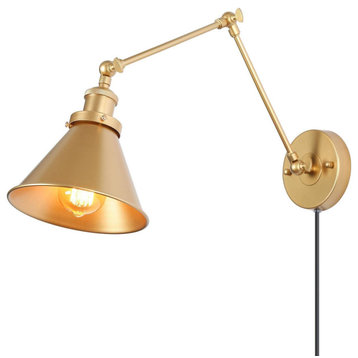 LNC 1-Light Wall Sconce Lamp Adjustable Plug-in Swing Arm Champagne Golden