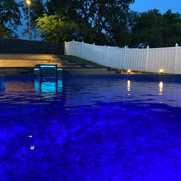 Custom Lagoon shaped polymer vinyl liner pool with Multi-level Waterfall