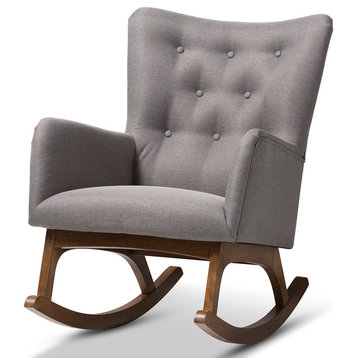 Waldmann Mid-Century Modern Gray Fabric Upholstered Rocking Chair
