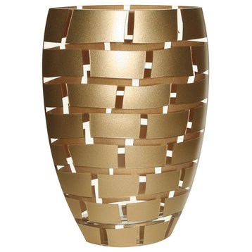 Gold Wall Design Mouth Blown European 12" Vase