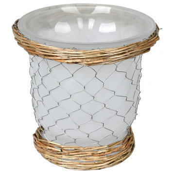 7.3" Frosted Glass Vase Chicken Wire