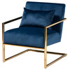 Everard Glam and Luxe Navy Blue Velvet Fabric Gold Metal Lounge Chair