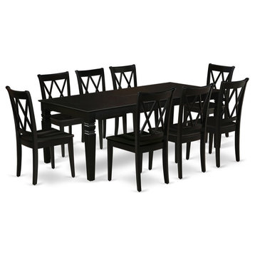 East West Furniture Logan 9-piece Wood Dining Table Set in Black