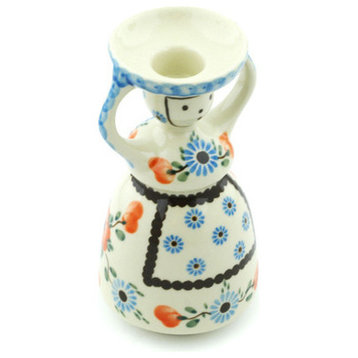 Polish Pottery 6" Stoneware Candle Holder Hand-Decorated Design