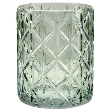 Serene Spaces Living Green Diamond Cut Glass Votive Holder, Large - Single