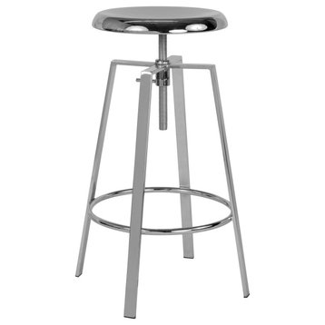 Industrial Style Height Adjustable Swivel Barstool With Footrest, Chrome