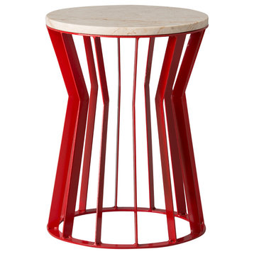 Millie Stool/Table With Granite Top, Red