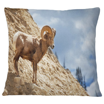 Single Goat on Rocky Mountain Animal Throw Pillow, 16"x16"