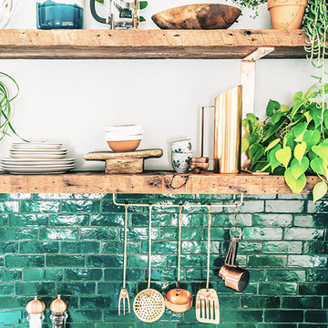 Copper Plated C-Brackets and Rustic Doug Fir Shelves