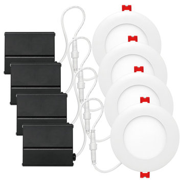 4" White Integrated LED Ultra Slim Recessed Lighting Kit, Set of 4