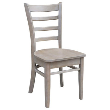 Set of 2 Armless Dining Chair, Wooden Construction With Ladder Back, Washed Gray