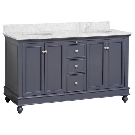 Bella 60" Bathroom Vanity, Marine Gray, Carrara Marble, Double Vanity