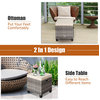 Costway 2PCS Patio Rattan Cushioned Ottoman Seat  Foot Rest Table Beige