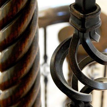Twisted Iron Baskets & Wood Newels, Double Flared Bottom - Quail West