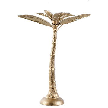 Palm Tree-Shaped Gold Iron Candleholder 13x9x16"