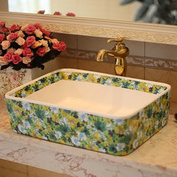 Prairie Spring Hand Painted Ceramic Sink - Bathroom Sinks