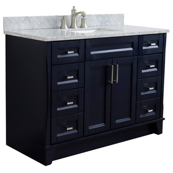 49" Single Sink Vanity, Blue Finish With White Carrara Marble