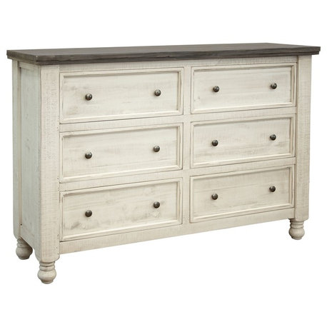 Stonegate Rustis Solid Wood 6 Drawer Dresser, White