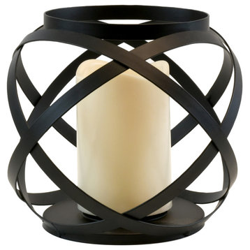 Black Banded Metal Lantern with Battery Operated Candle - 6.5"
