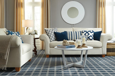 Living room - mid-sized modern formal and open concept carpeted living room idea in Phoenix with gray walls